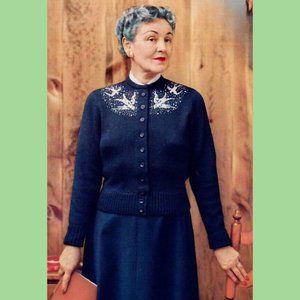 1950s Bird Cardigan Vintage Knitting Patterns For Women Sweater Cottagecore